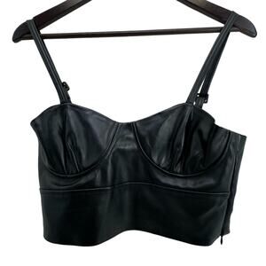 Black Faux Leather Crop Top Sexy Rock & Roll Festival Punk Bustier/ Corset Large